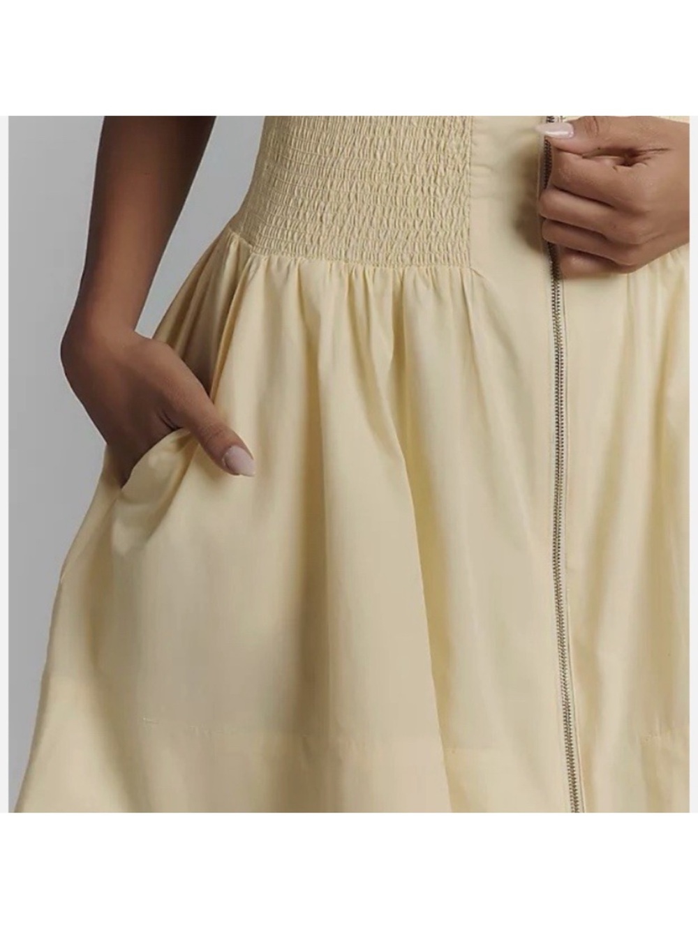 Anthropologie NWT Butter Yellow Tommie Zip-Front Smocked Mini Dress - Picture 3 of 7
